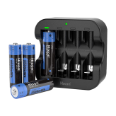 Hixon 4-Pack Lithium Oplaadbare AA Batterijen met Lader (1.5V Constant Voltage, 3500 mAh)